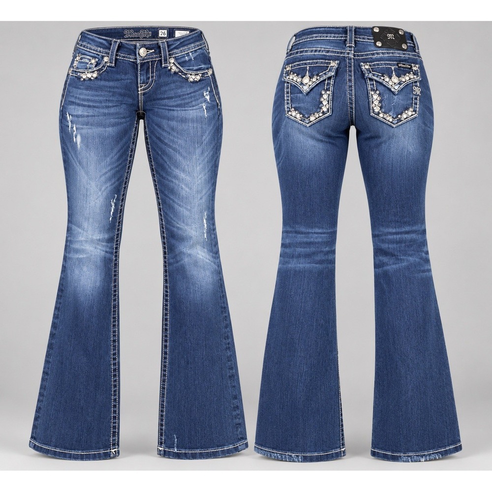 Miss Me Boot Jeans Women's 26x33 dark Embellished Rhinestone studded Y2K